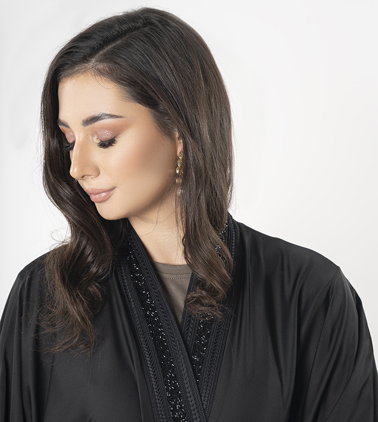 Embellished Trim Batwing Sleeves Abaya