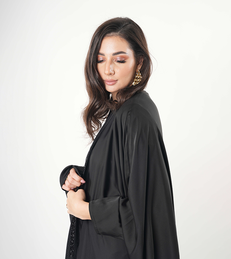 Embellished Trim Batwing Sleeves Abaya