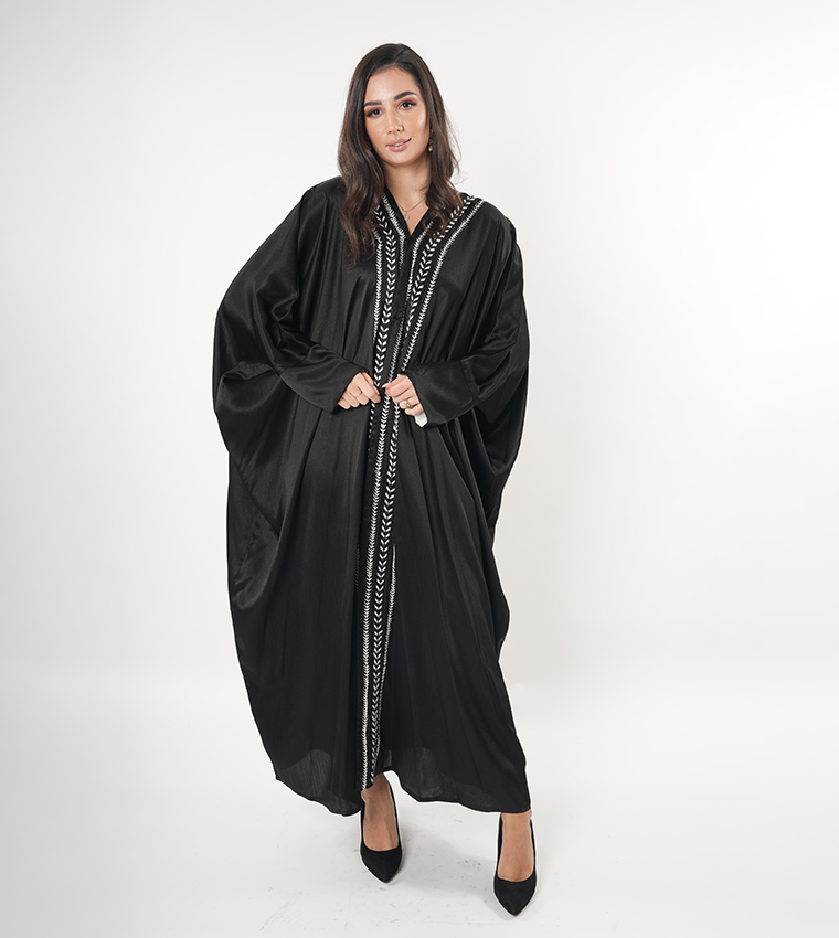 Embroidered Trim Batwing Sleeves Abaya
