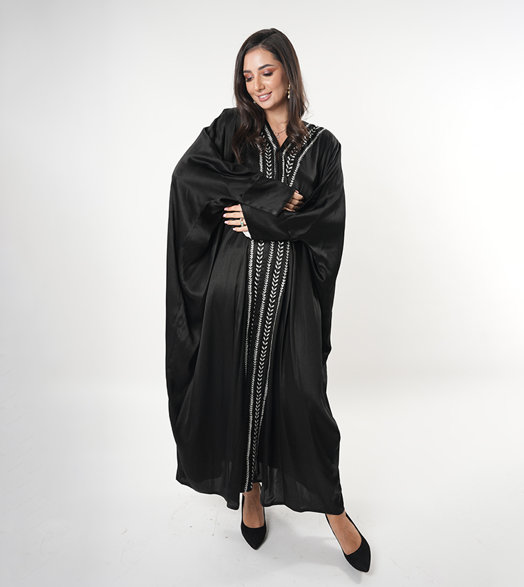 Embroidered Trim Batwing Sleeves Abaya