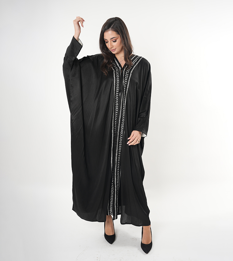 Embroidered Trim Batwing Sleeves Abaya
