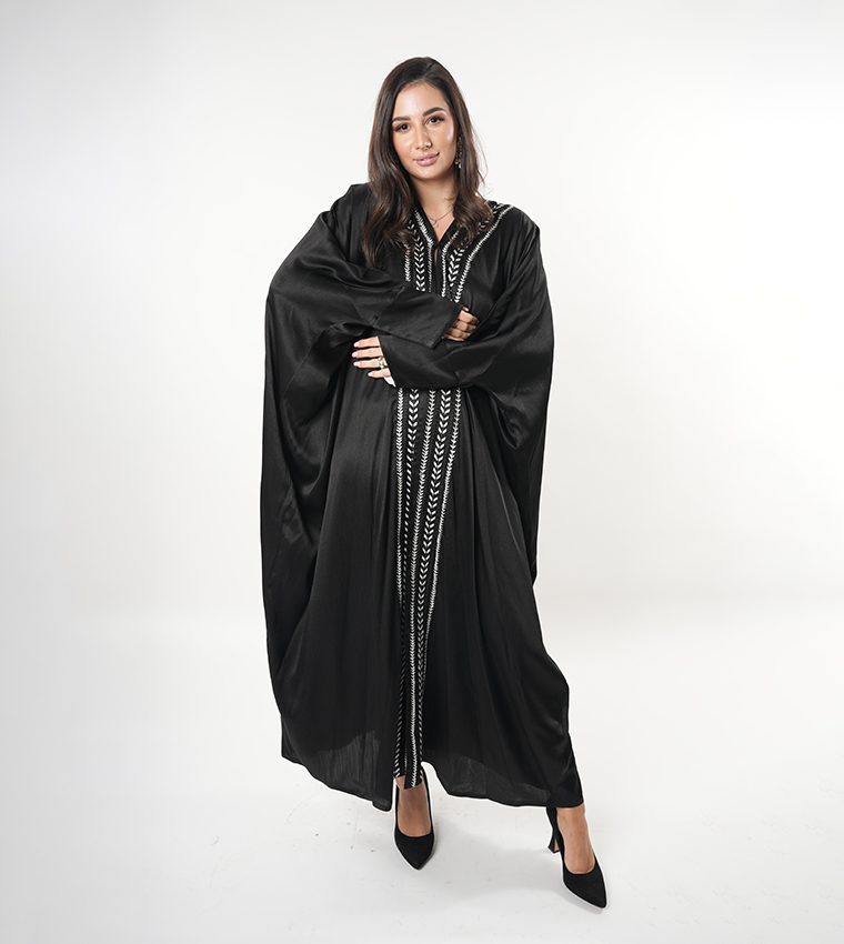 Embroidered Trim Batwing Sleeves Abaya