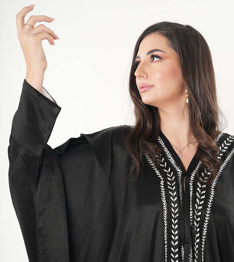 Embroidered Trim Batwing Sleeves Abaya