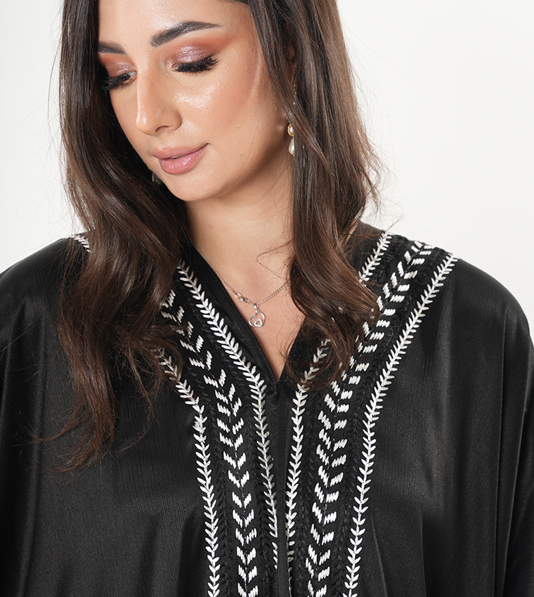 Embroidered Trim Batwing Sleeves Abaya