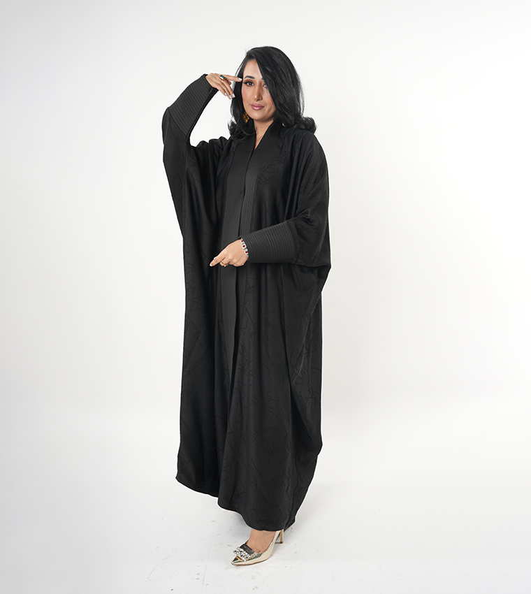 Self Design Batwing Sleeves Abaya