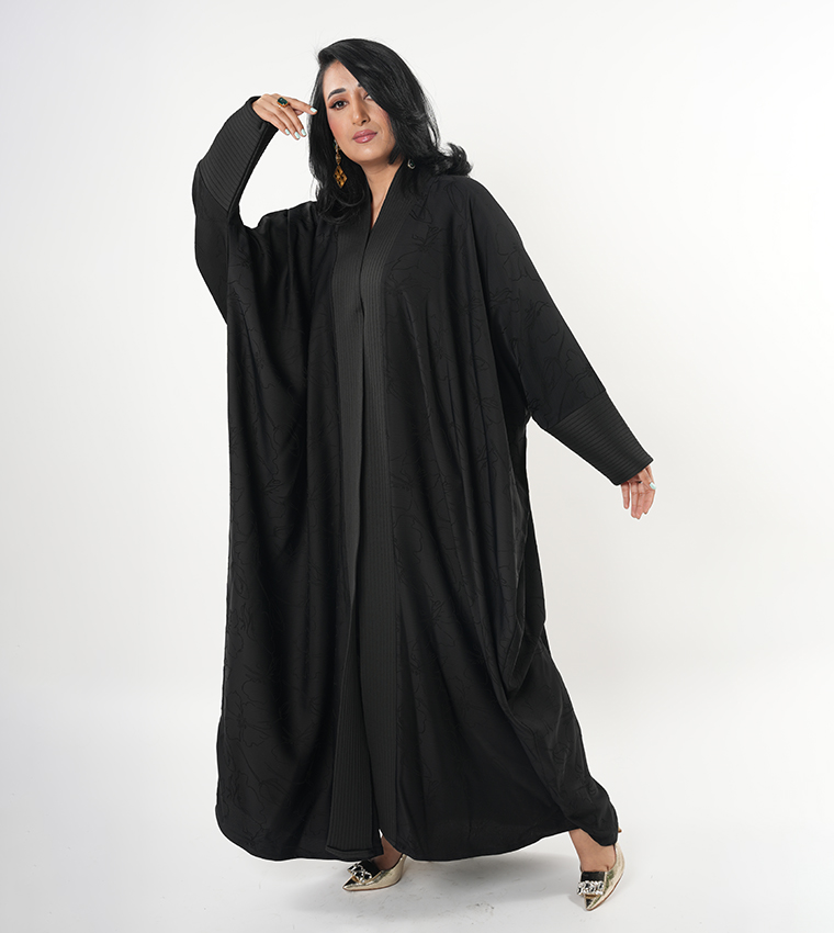 Self Design Batwing Sleeves Abaya