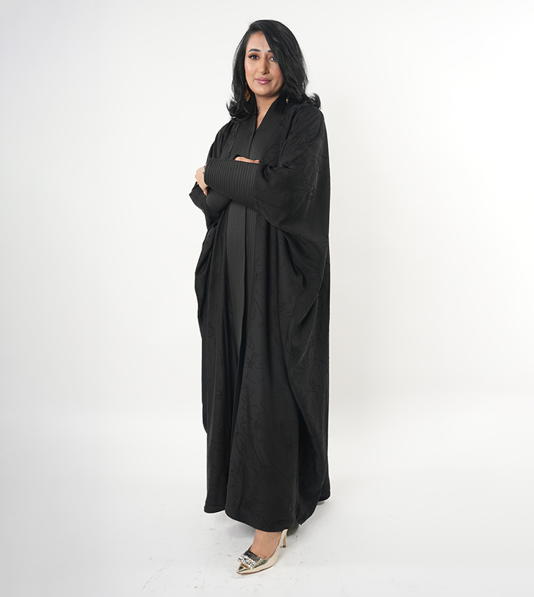 Self Design Batwing Sleeves Abaya