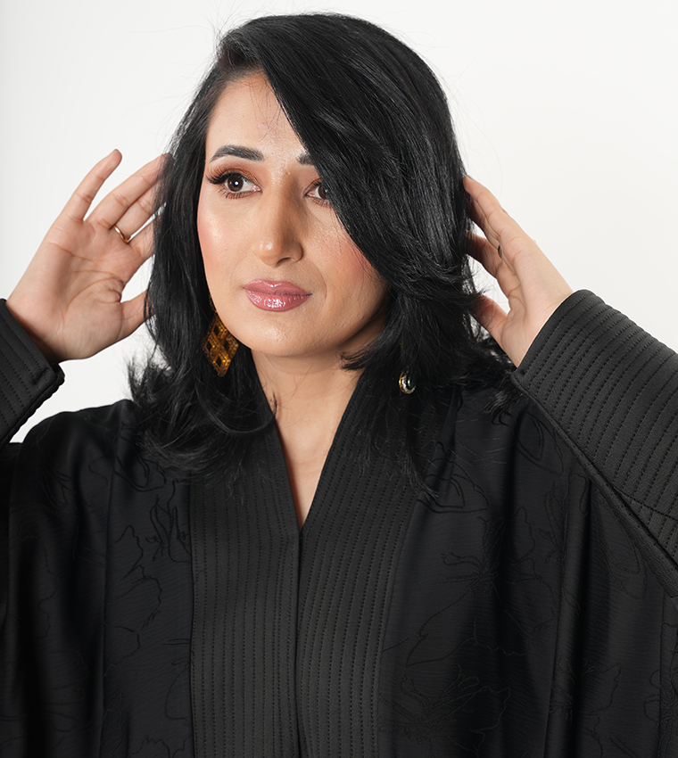 Self Design Batwing Sleeves Abaya