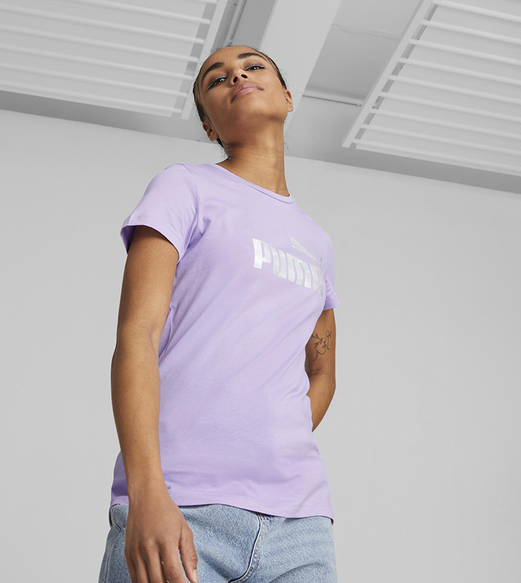 Buy Puma Logo Printed Essentials Nova Shine T Shirt In Purple