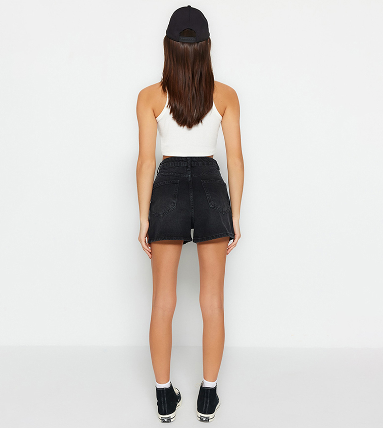 Buy Trendyol Faded Denim Shorts In Black 6thStreet UAE