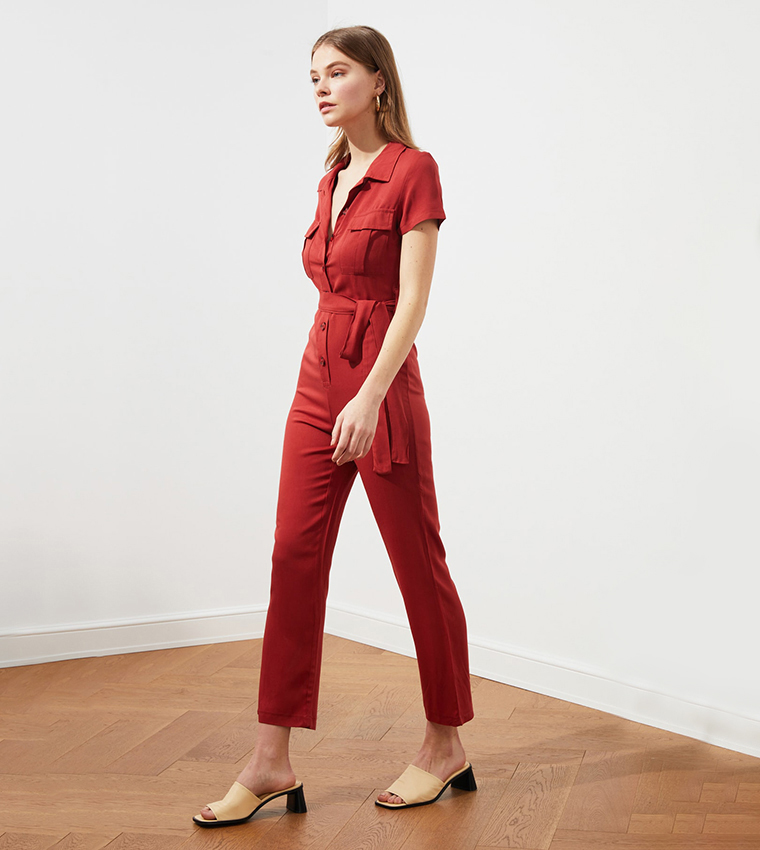 Tailored Linen Strappy Cut Out Detail Wide Leg Jumpsuit