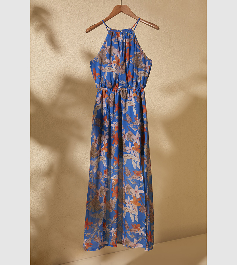 Buy Trendyol Floral Patterned Slit Dress In NAVY BLUE | 6thStreet Kuwait