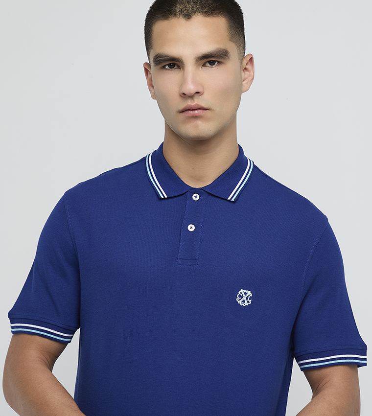 Contrast Tipping Short Sleeves Polo T-Shirt