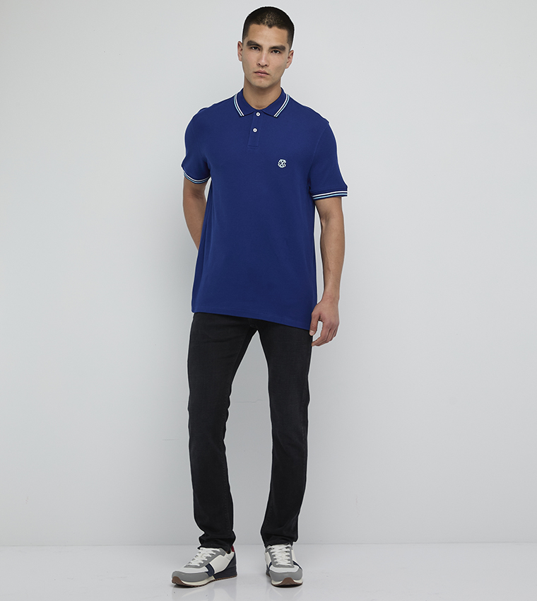 Contrast Tipping Short Sleeves Polo T-Shirt