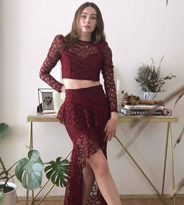 Buy Trendyol Ruffle Laced Skirt In Maroon 6thStreet Kuwait