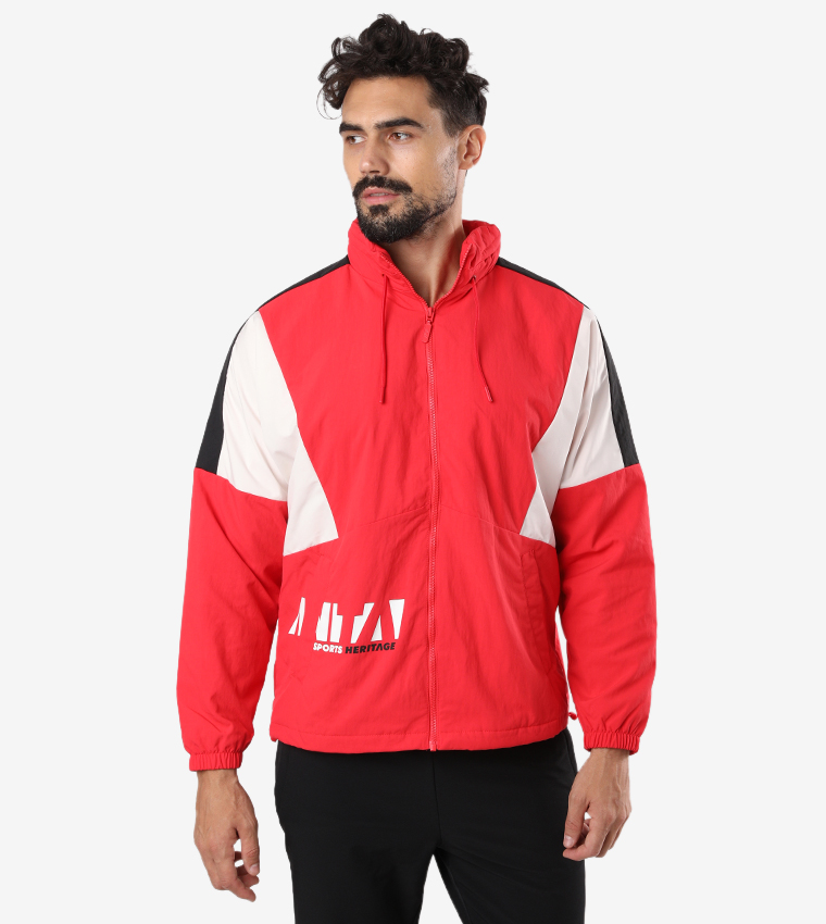 Front Zip Closure Stand Collar Mercerized Velvet Jacket - Red