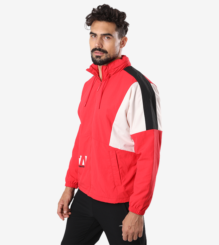 Front Zip Closure Stand Collar Mercerized Velvet Jacket - Red