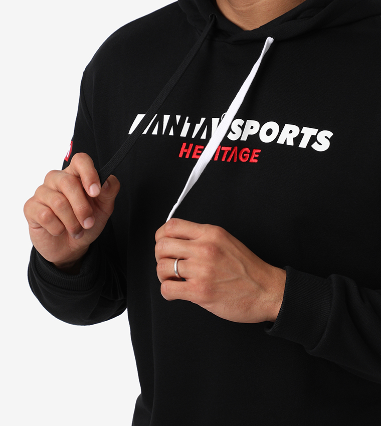 Printed Hooded Long Sleeves Sweatshirt - Black