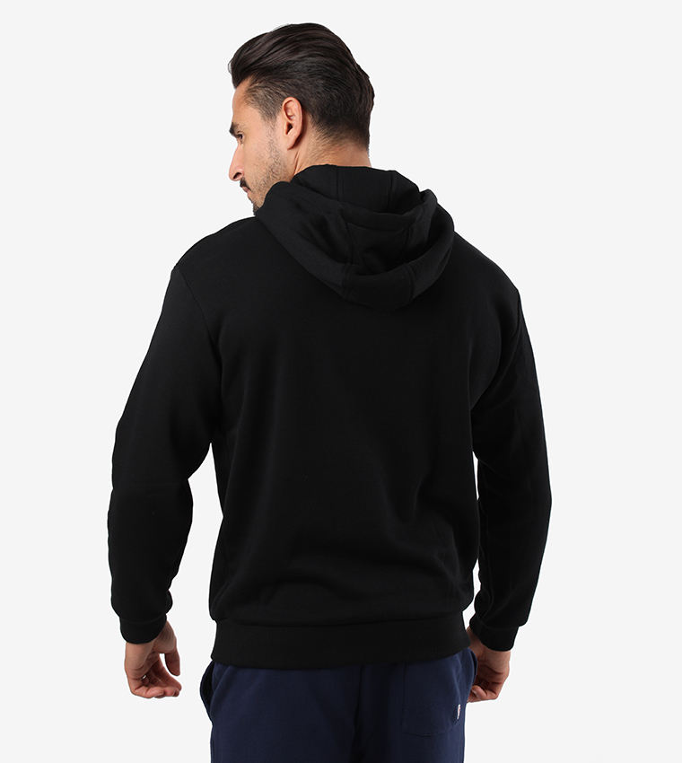 Printed Hooded Long Sleeves Sweatshirt - Black