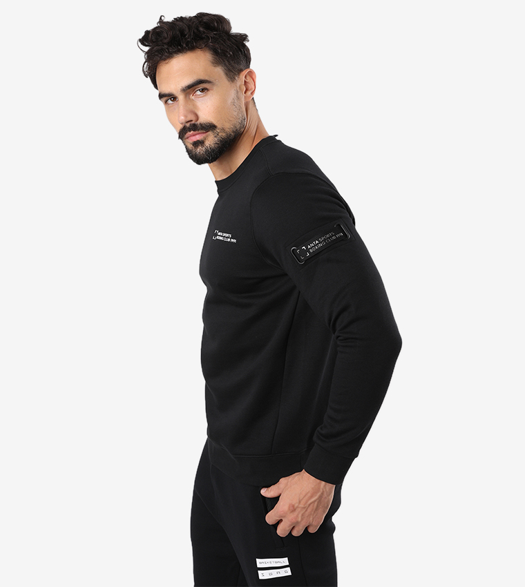 Crew Neck Long Sleeve Sweatshirt - Black