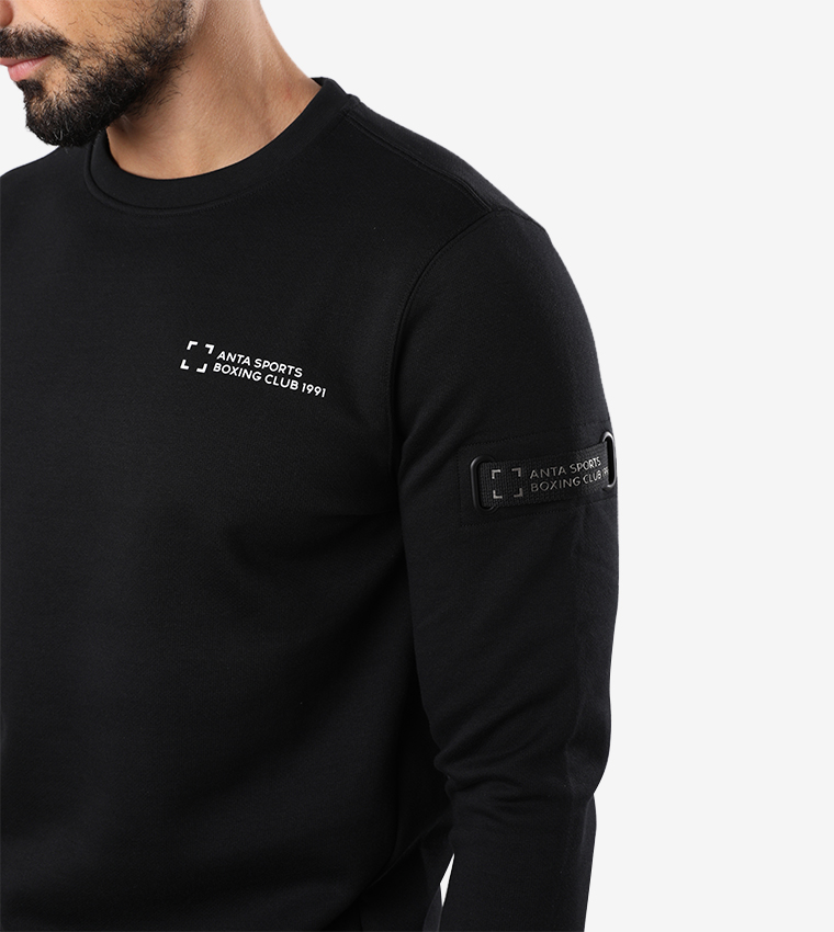 Crew Neck Long Sleeve Sweatshirt - Black
