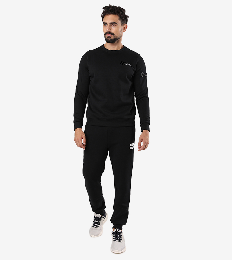 Crew Neck Long Sleeve Sweatshirt - Black