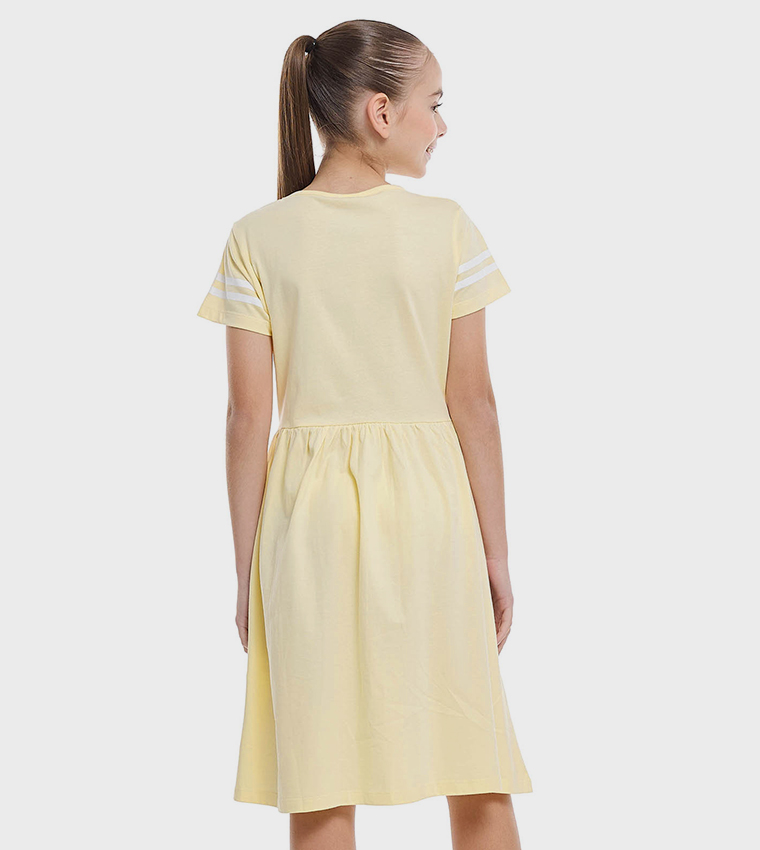 Printed T-Shirt Dress with Crew Neck and Short Sleeves