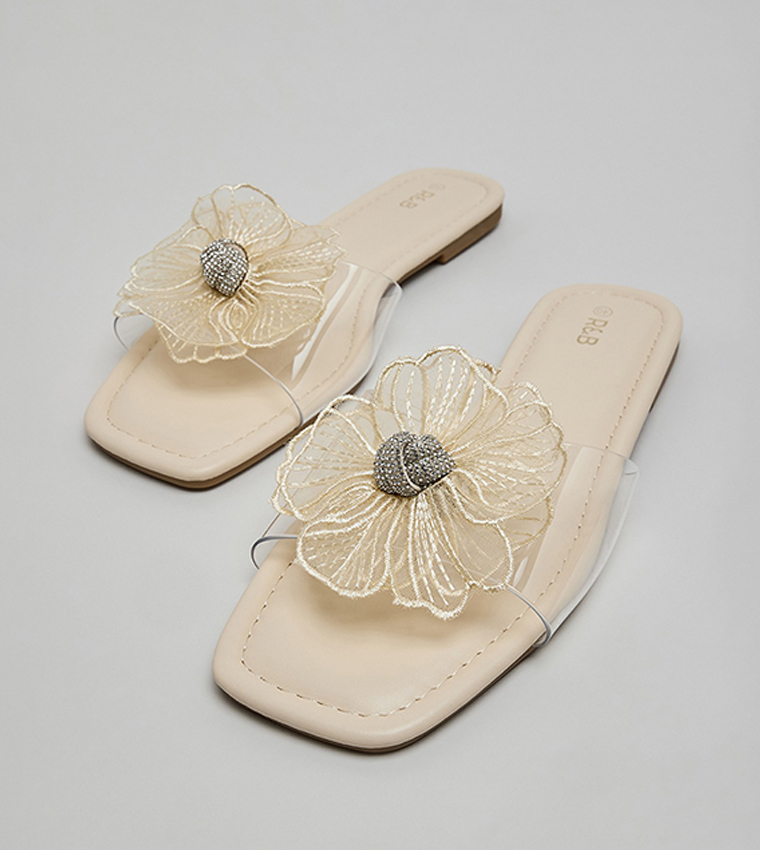 Flower Detail Flat Sandals