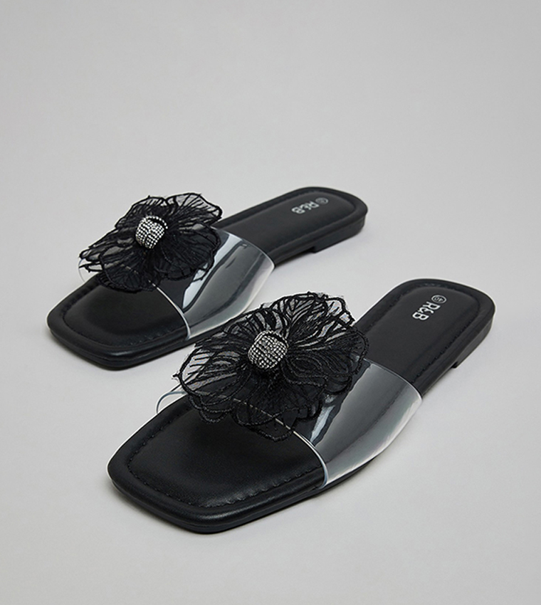 Flower Detail Flat Sandals
