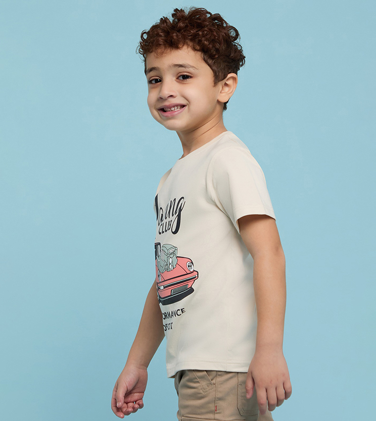 تيشيرت كم قصير بطبعة برقبة مستديرة 