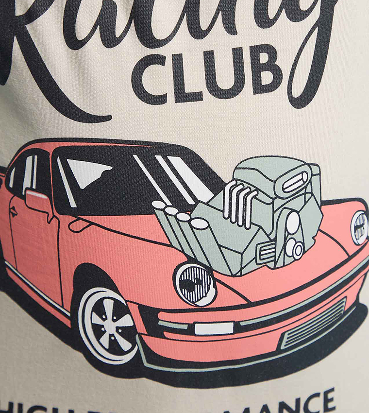 تيشيرت كم قصير بطبعة برقبة مستديرة 