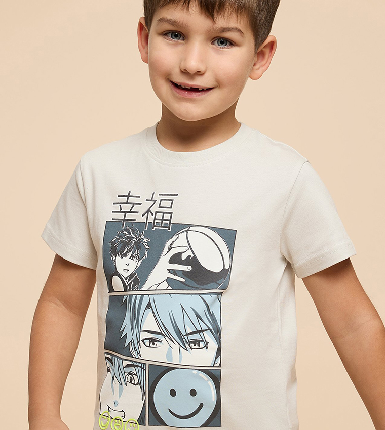 Printed T-Shirt with Crew Neck and Short Sleeves