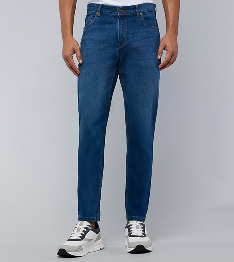 Faded Slim Fit Jeans with Button Closure