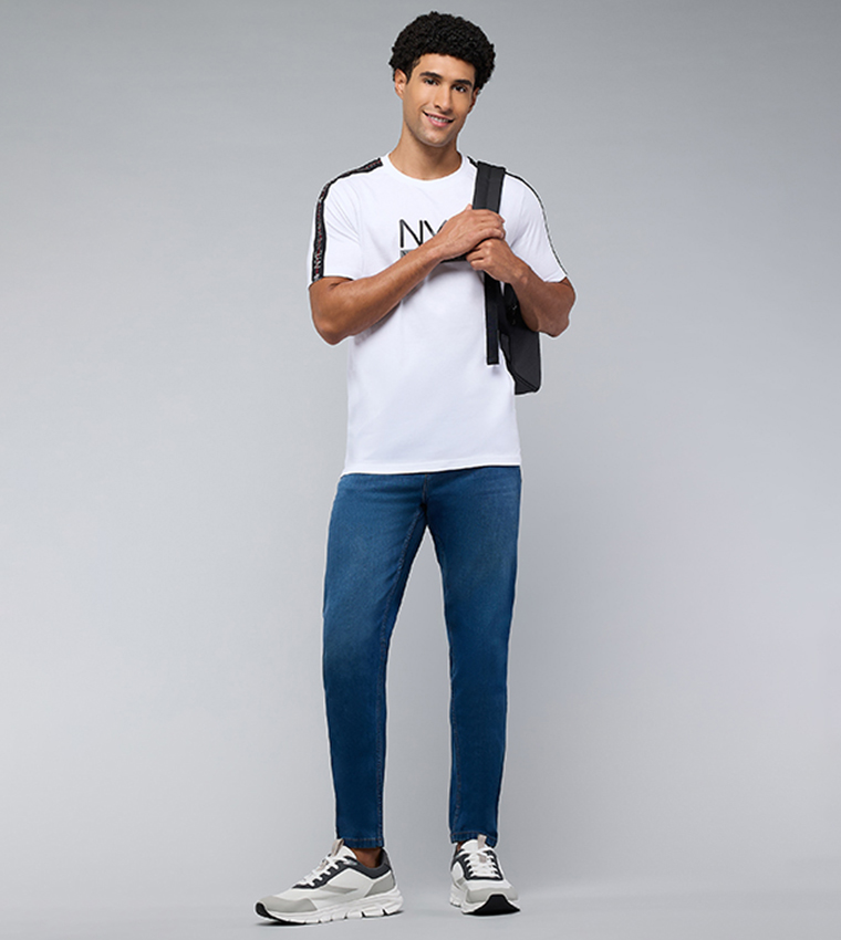 Faded Slim Fit Jeans with Button Closure