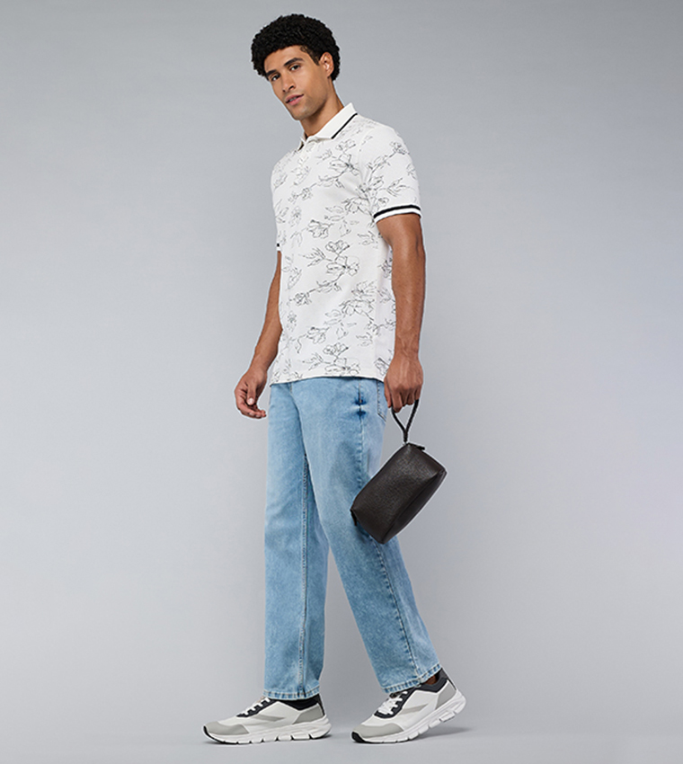 Faded Straight Fit Jeans with Button Closure