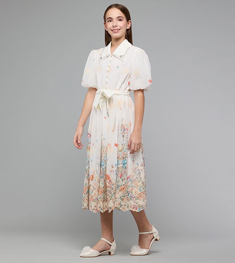 Floral Print Shirt Dress with Balloon Sleeves