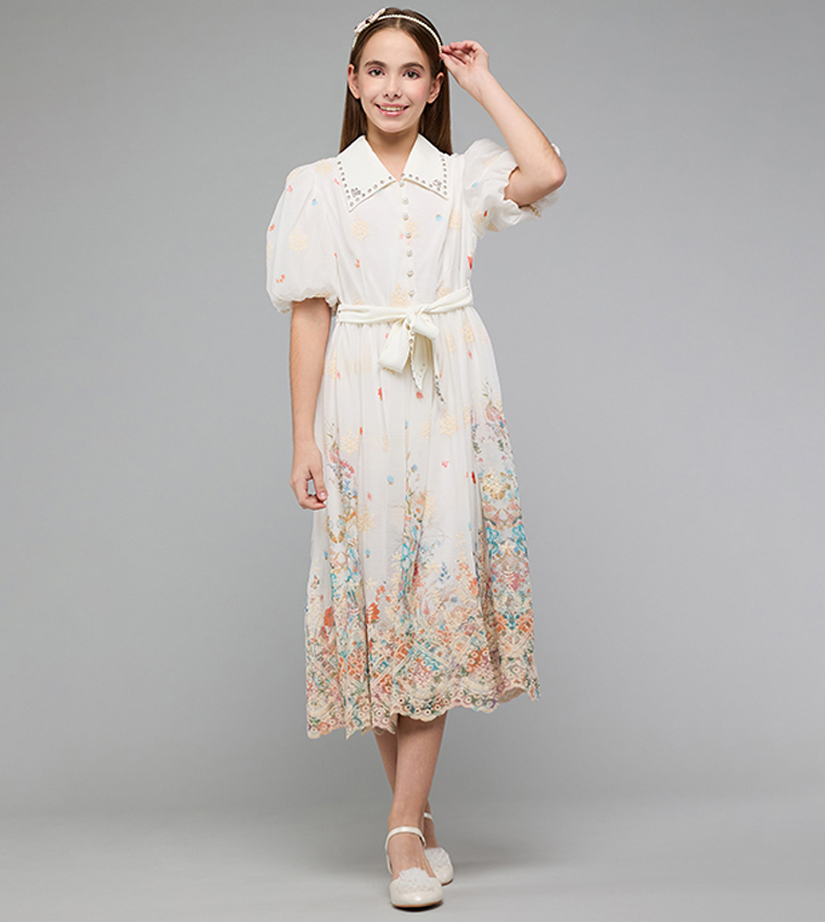 Floral Print Shirt Dress with Balloon Sleeves