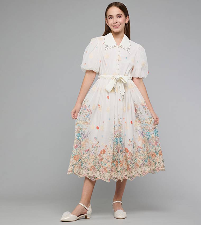 Floral Print Shirt Dress with Balloon Sleeves