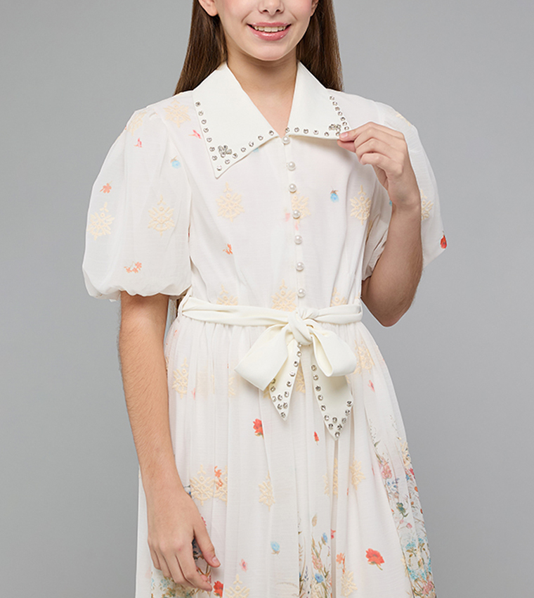 Floral Print Shirt Dress with Balloon Sleeves