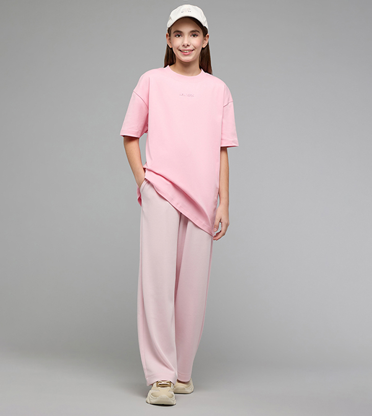 Print Detail Oversized T-Shirt with Crew Neck and Short Sleeves