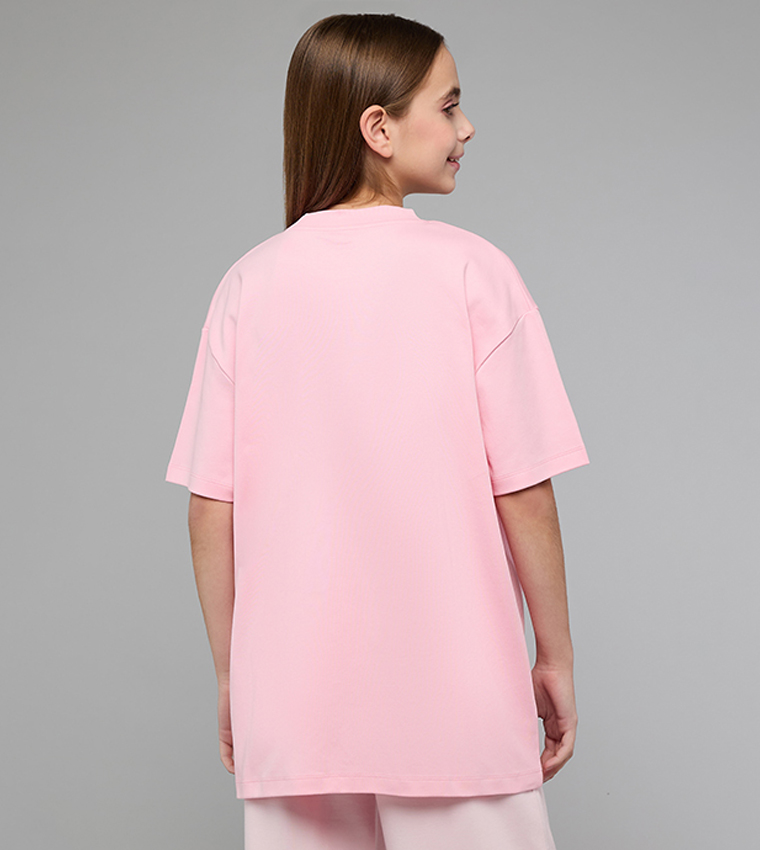 Print Detail Oversized T-Shirt with Crew Neck and Short Sleeves