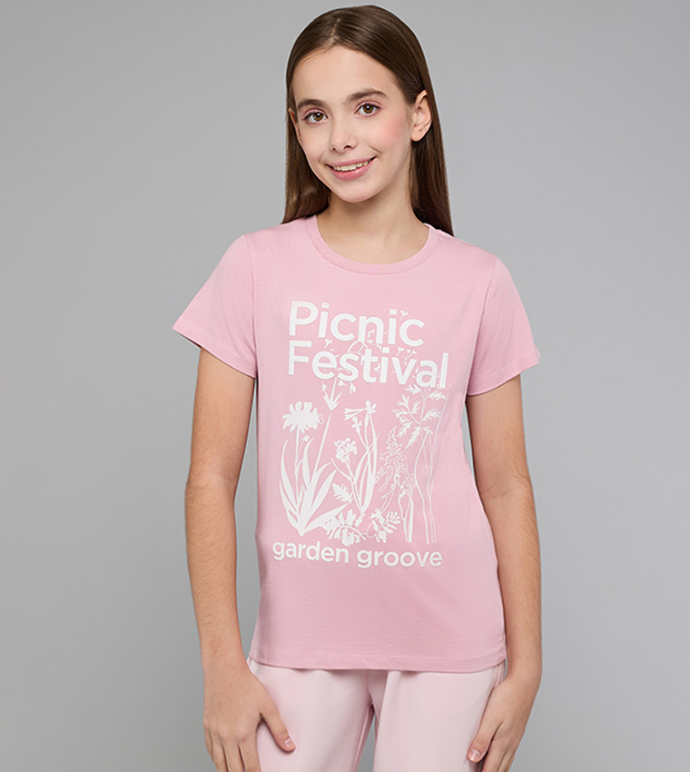 Printed T-Shirt with Crew Neck and Short Sleeves