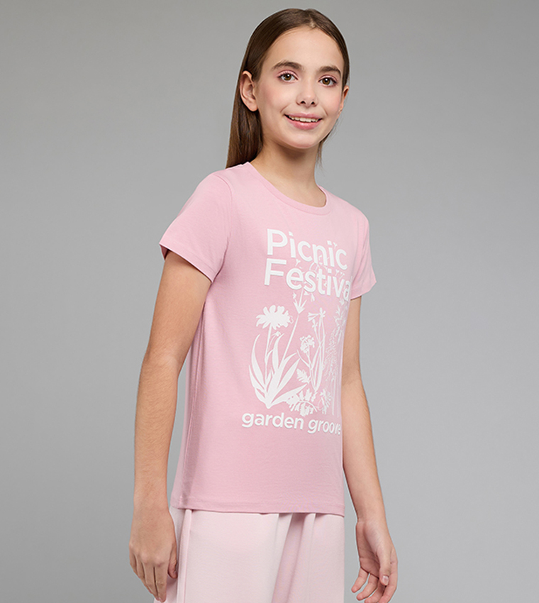 Printed T-Shirt with Crew Neck and Short Sleeves