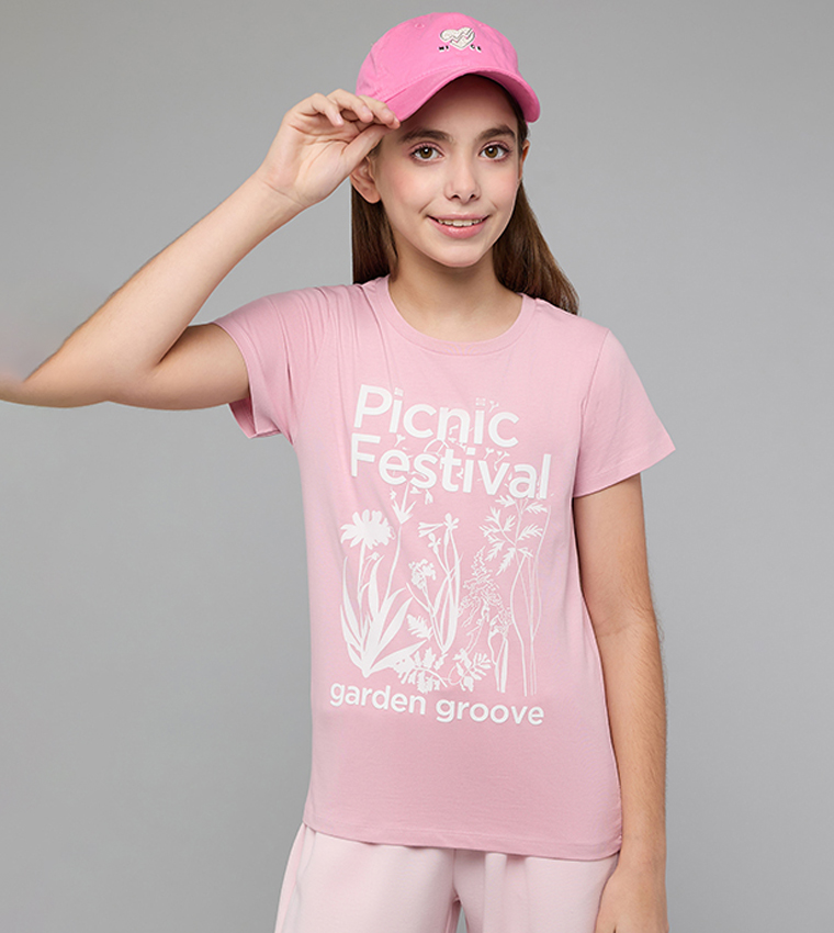 Printed T-Shirt with Crew Neck and Short Sleeves