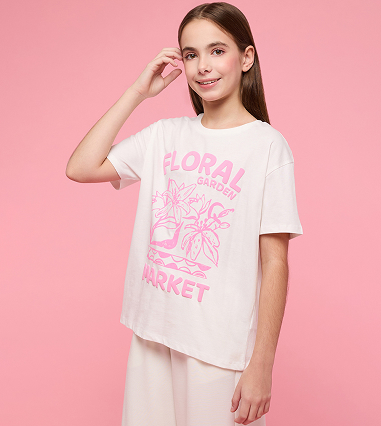 Printed T-Shirt with Crew Neck and Short Sleeves