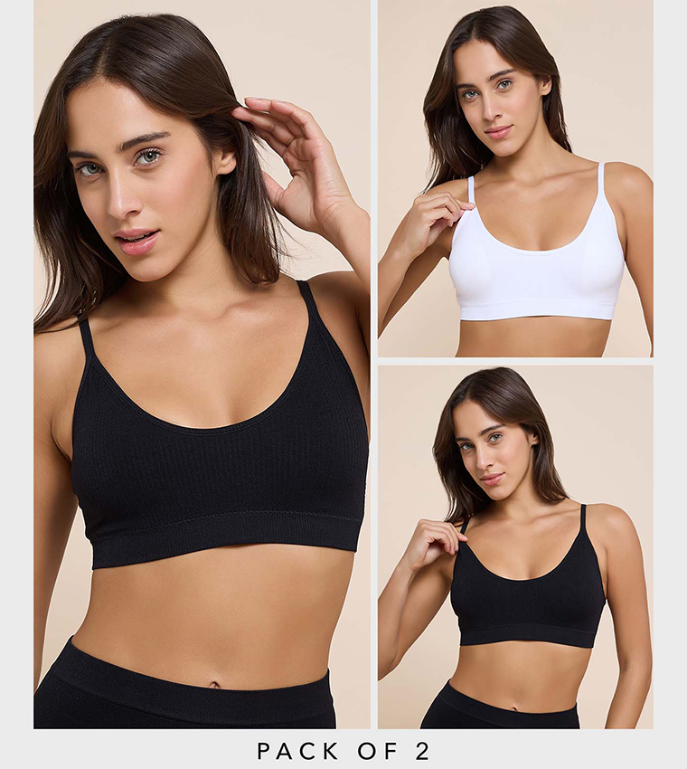 2 Pack Ribbed Padded Sports Bra