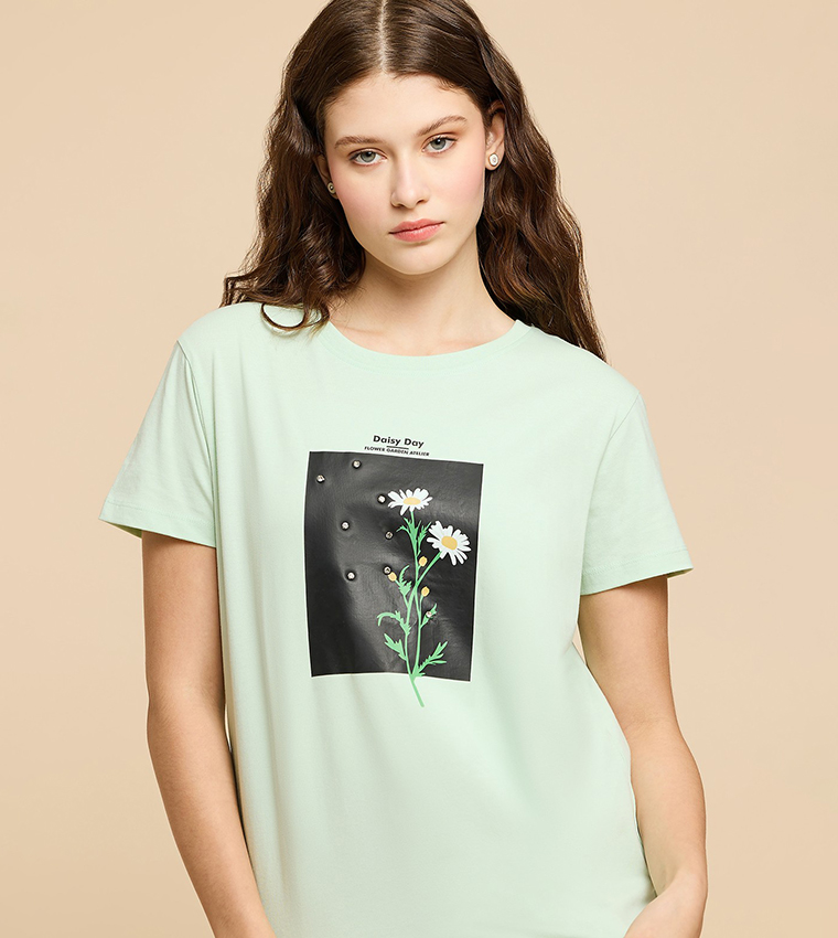Printed T-Shirt with Crew Neck and Short Sleeves