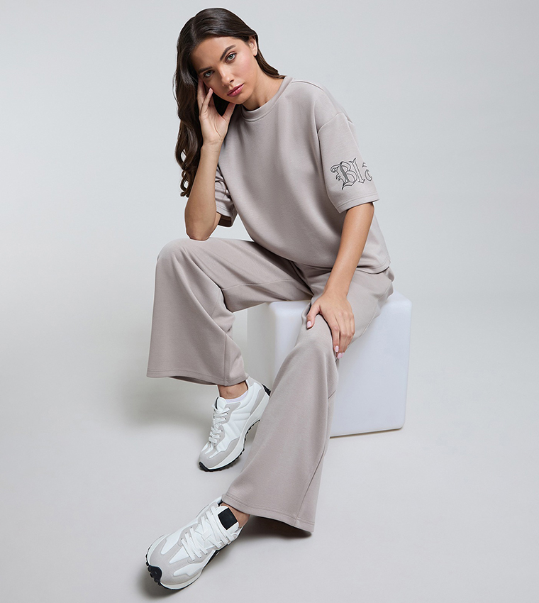 Solid Wide Leg Pants with Elastic Waist