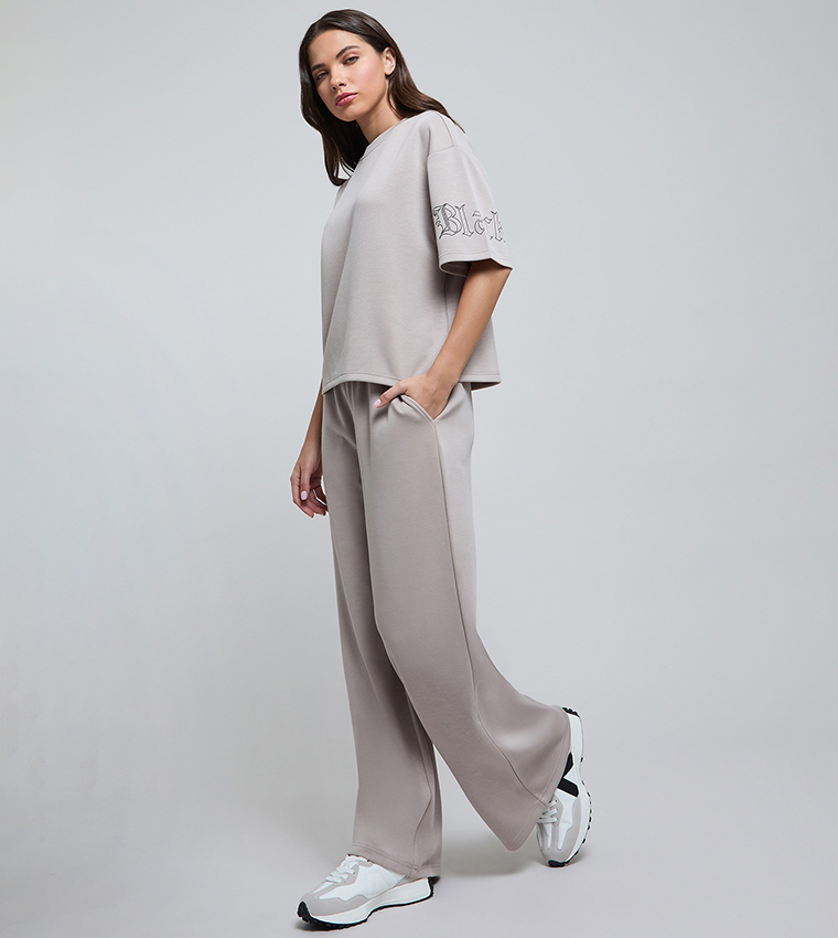 Solid Wide Leg Pants with Elastic Waist