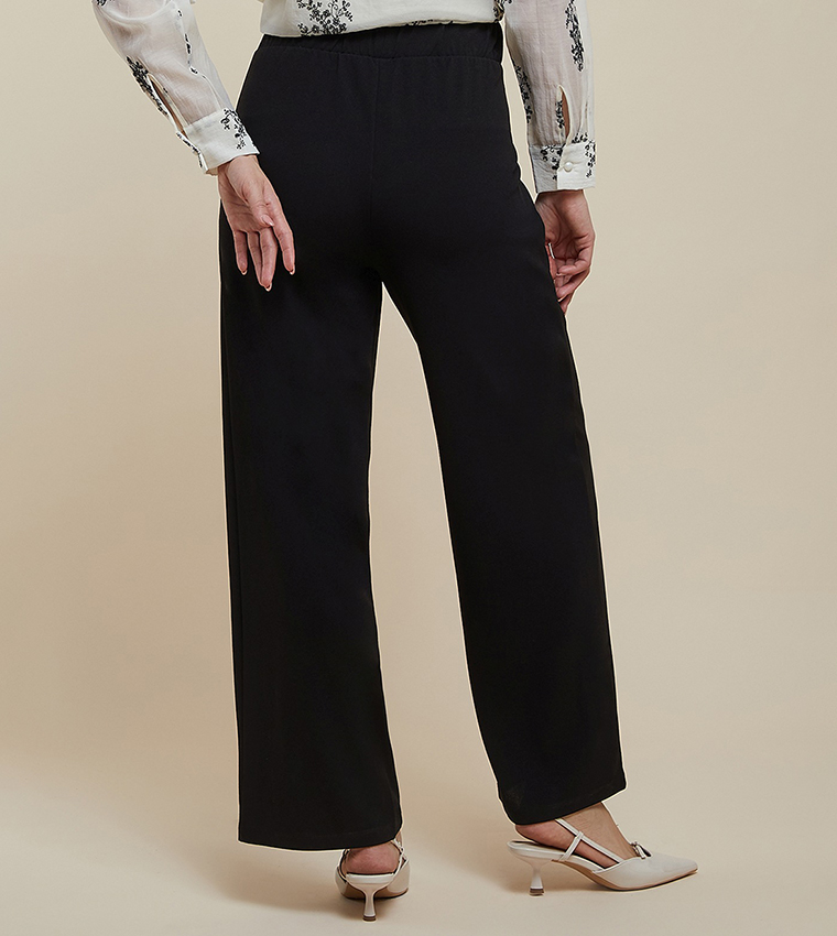 Solid Wide Leg Trousers with Button Closure